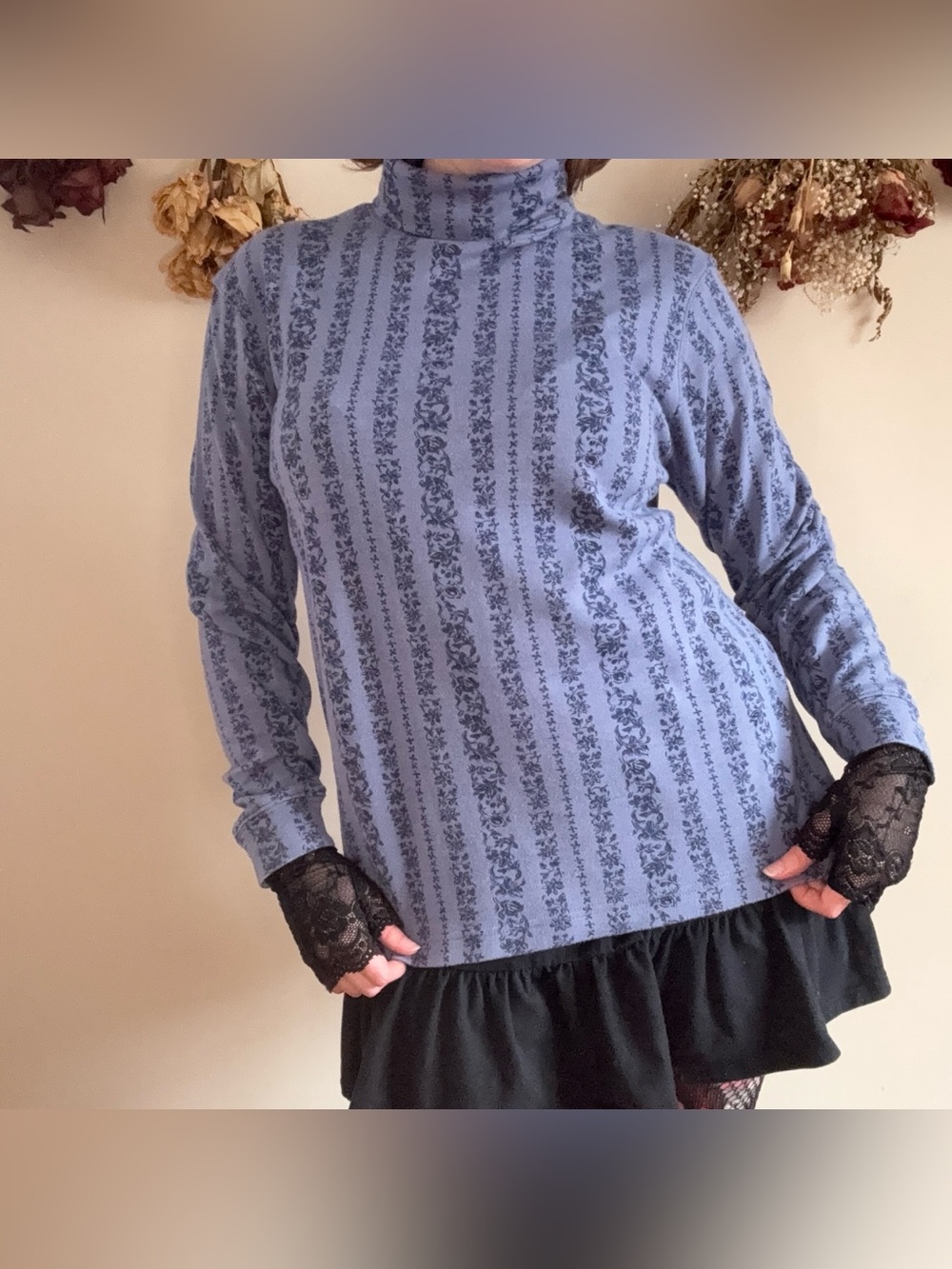 blue floral print turtleneck long sleeve 💙 | fairycore fairygrunge cottagecore